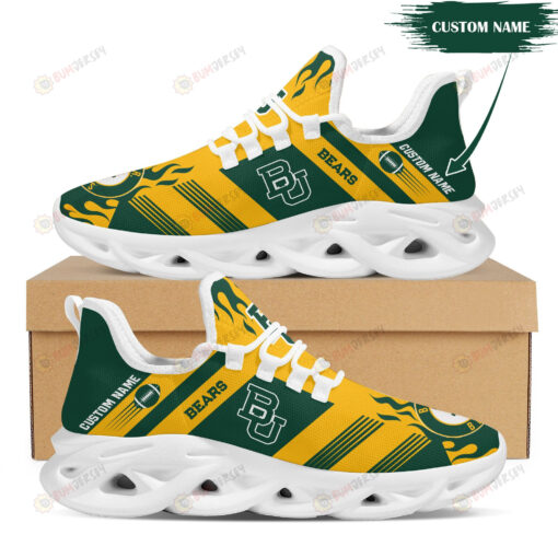 Baylor Bears Logo Custom Name Pattern 3D Max Soul Sneaker Shoes In Green And Yellow