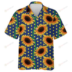 Beautiful Cartoon Orange Sunflower Flowers On Blue Dotted Background Hawaiian Shirt