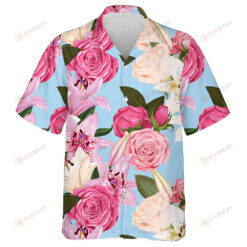 Beautiful Flower Pattern Pink Lilies And White Roses Branches Hawaiian Shirt