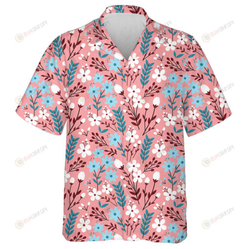 Beautiful Pastel Color Flower Pattern On Pink Background Hawaiian Shirt