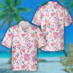 Beautiful Spring Flowers Vivid Garden On Pink Background Hawaiian Shirt
