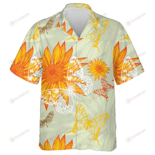 Beautiful Summer Insects And Ornage Sunflower Pattern Hawaiian Shirt