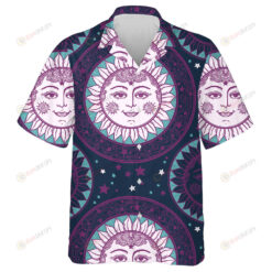 Beautiful Sun Face In Sunflowers With Stars Medallion Ornament Hawaiian Shirt