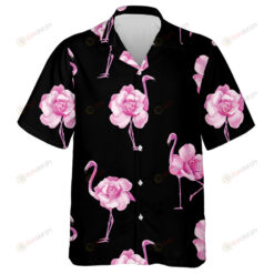 Beautiful Tropical Pink Flamingo And Rose Flowers Design Hawaiian Shirt