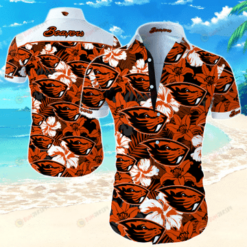 Beavers Flower Pattern Curved Hawaiian Shirt In Orange & Black