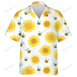 Bees Flying Cartoon With Plaid Sunflower Illustration Hawaiian Shirt