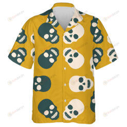 Beige And Gray Human Skull On Yellow Background Hawaiian Shirt