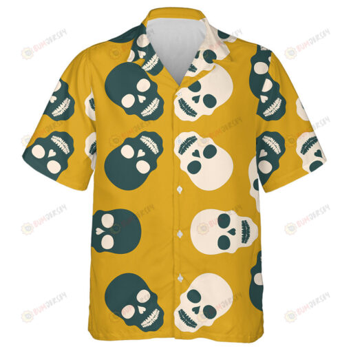 Beige And Gray Human Skull On Yellow Background Hawaiian Shirt