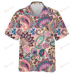 Beige Theme Paisley Ethnic Pattern With Floral Elements Hawaiian Shirt