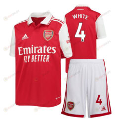 Ben White 4 Arsenal Home Kit 2022-23 Youth Jersey - Red