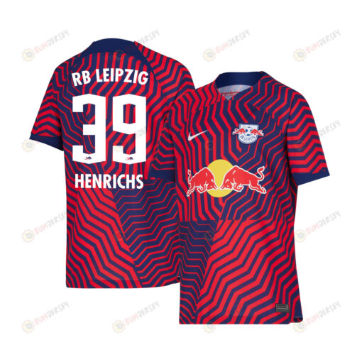 Benjamin Henrichs 39 RB Leipzig 2023-24 Away YOUTH Jersey - Red Blue