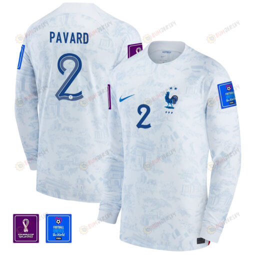 Benjamin Pavard 2 France National Team FIFA World Cup Qatar 2022 Patch - Men Away Long Sleeve Jersey
