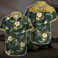 Bentley Floral And Leaves Pattern Curved Hawaiian Shirt In Green