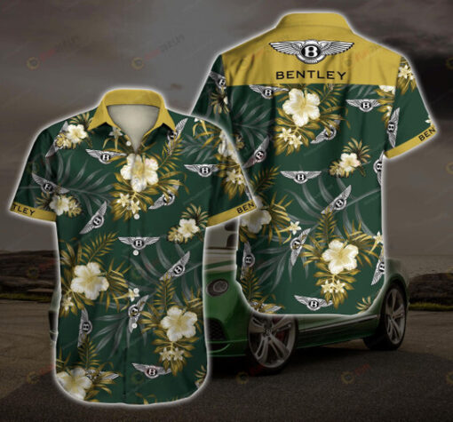 Bentley Floral And Leaves Pattern Curved Hawaiian Shirt In Green