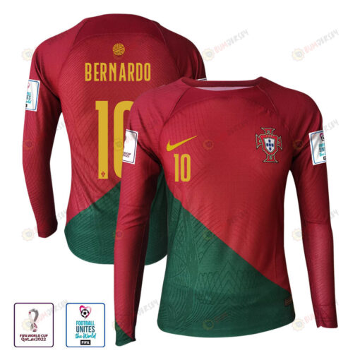 Bernardo Silva 10 Portugal 2022-23 Home Men Long Sleeve Jersey National Team World Cup Qatar Patch