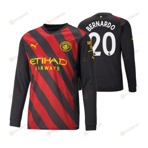 Bernardo Silva 20 Manchester City 2022-23 Men Away Black Long Sleeve Jersey