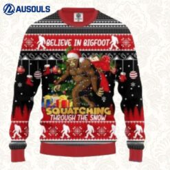 Bigfoot Squatching Christmas Knitted Christmas Ugly Sweaters For Men Women Unisex