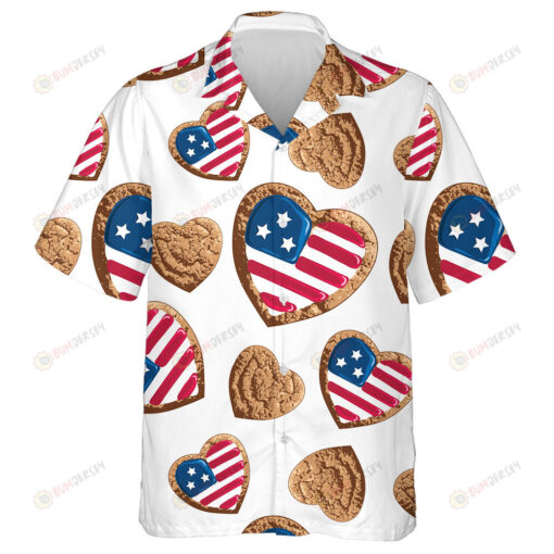 Biscuit With The Flag Of USA For Valentines On White Background Hawaiian Shirt