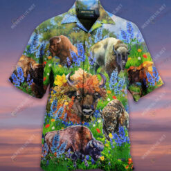 Bison In Spring Field Hawaiian Shirt Short Sleeve