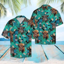 Bison Tropical Hawaiian Shirt In Turquoise Brown