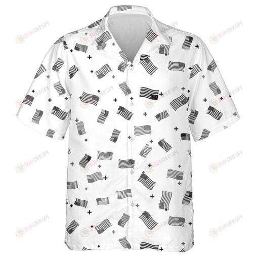 Black American Flag And Plus Icons Isolated On White Background Hawaiian Shirt