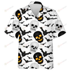 Black And Gray Human Skulls With Bats Hawaiian Shirt