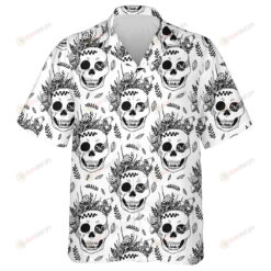 Black And White Human Skull With Plants Hawaiian Shirt