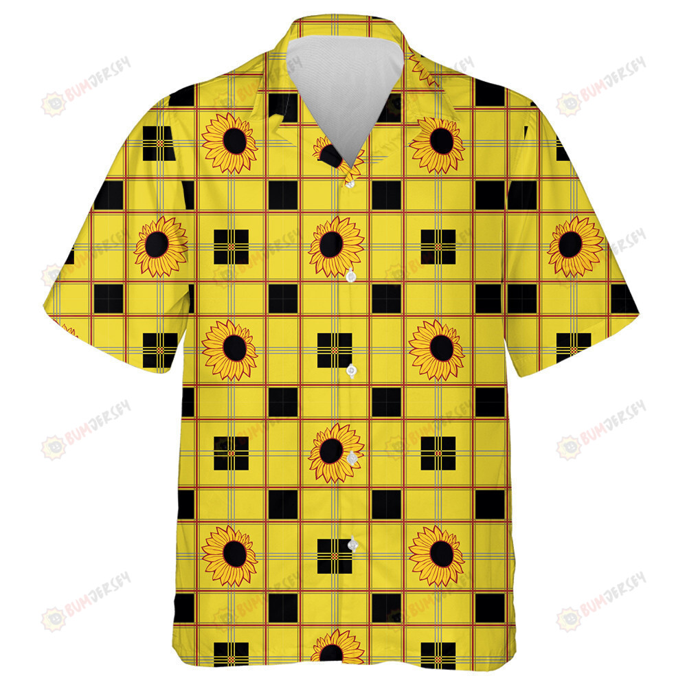 Black And Yellow Check With Sunflower Pattern Hawaiian Shirt