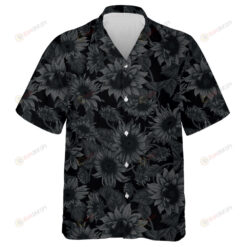 Black Background Sunflowers Illustration In Wintage Style Hawaiian Shirt