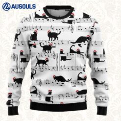 Black Cat Christmas Music Notes Ugly Sweaters For Men Women Unisex