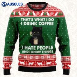 Black Cat Drink Coffee Christmas Ugly Sweaters For Men Women Unisex