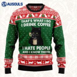Black Cat Drink Coffee Ugly Sweaters For Men Women Unisex