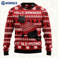Black Cat Hello Darkness My Old Friend Ugly Sweaters For Men Women Unisex