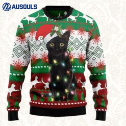 Black Cat Light Christmas Ugly Sweaters For Men Women Unisex