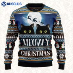 Black Cat Meowy Christmas TY710 Ugly Christmas Sweater Ugly Sweaters For Men Women Unisex