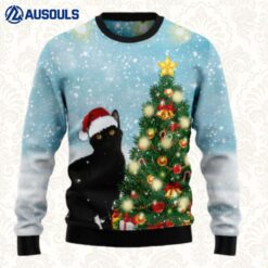 Black Cat Noel Tree Ugly Sweaters For Men Women Unisex