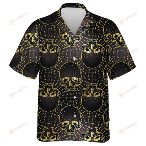 Black Human Skulls And Gold Rays Hawaiian Shirt