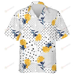 Black Polka Dots And Pretty Yellow Flower On White Background Hawaiian Shirt