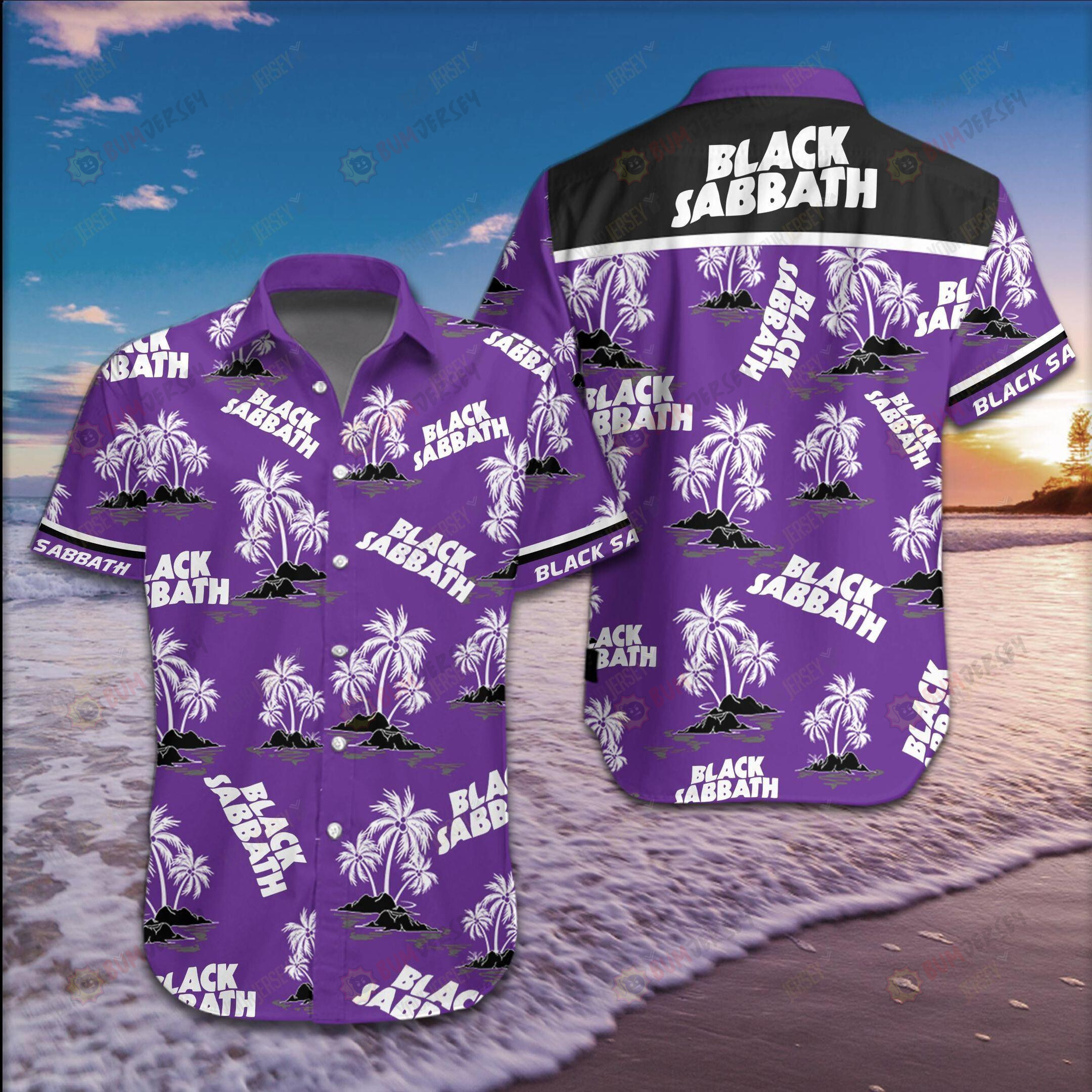 Black Sabbath On Purple Curved Hawaiian Shirt Summer