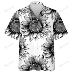 Black Sketch Art Of Sunflowers Blooming Pattern Hawaiian Shirt