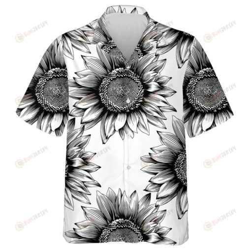 Black Sketch Art Of Sunflowers Blooming Pattern Hawaiian Shirt