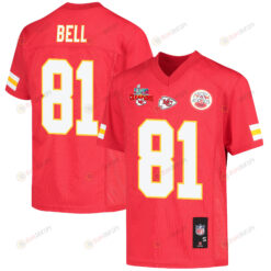 Blake Bell 81 Kansas City Chiefs Super Bowl LVII Champions 3 Stars Youth Jersey - Red