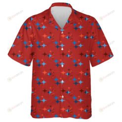 Bling Stars Pattern Repeat In Red And Blue Hawaiian Shirt