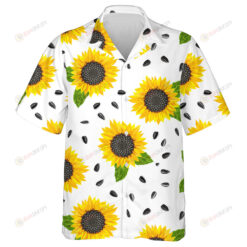 Blooming Yellow Sunflower Green Leaves And Seeds Pattern Hawaiian Shirt