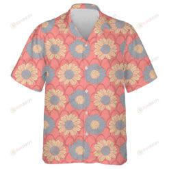 Blue And Nude Color Sunflowers On Pink Scale Background Hawaiian Shirt