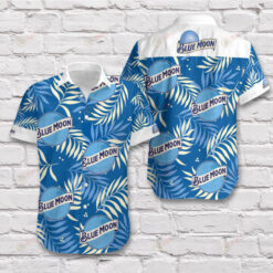 Blue Moon Circle & Leaf Pattern Curved Hawaiian Shirt W Button Up