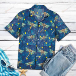 Blue Sky And Dragonfly Hawaiian Shirt In Navy Blue Pattern