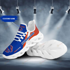 Boise State Broncos Logo Pattern Custom Name 3D Max Soul Sneaker Shoes In Blue Orange