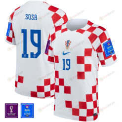 Borna Sosa 19 Croatia National Team 2022-23 World Cup Patch Home Men Jersey