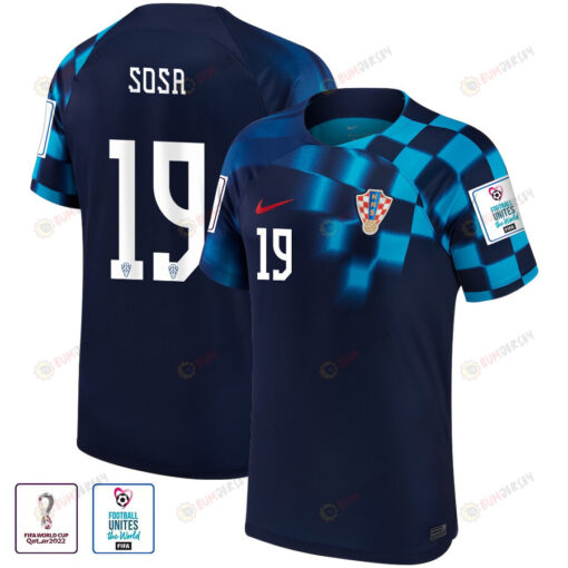 Borna Sosa 19 Croatia National Team Qatar World Cup 2022-23 Patch Away Jersey